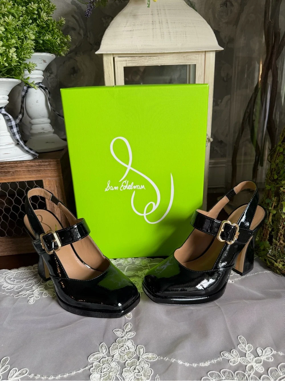 Sam Edelman Jildie Black Patent Leather Maryjane Heels Shoes Sz 7